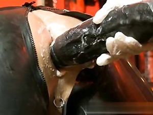 Nasty hoe glazes fake penis with fluid and slides it inwards anal invasion fuck-hole