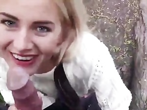 Fabulous blondie having orgy in the public park unsheathing her pussy hole